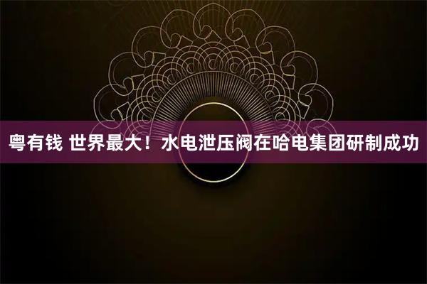 粤有钱 世界最大！水电泄压阀在哈电集团研制成功